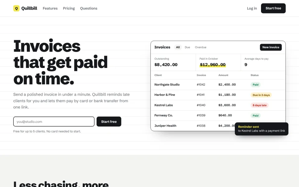 Quillbill homepage